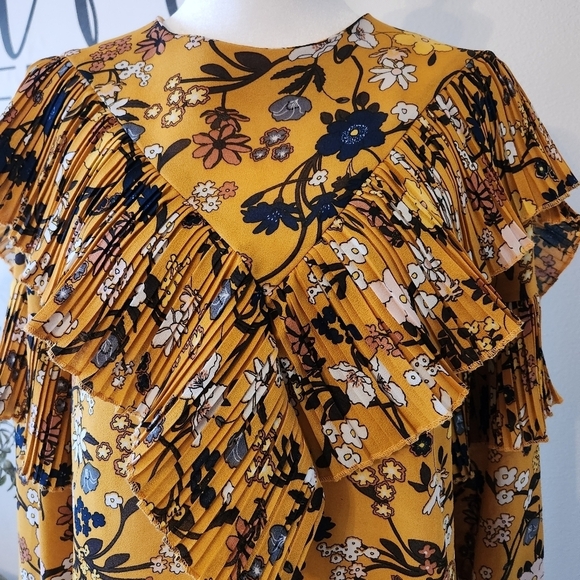 code mode Tops - CODE MODE LONG SLEEVE FLORAL PLEATED RUFFLE BLOUSE SMALL MEDIUM